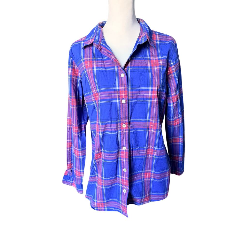 L.L. Bean Women's Button up Top Blue Orange White Large